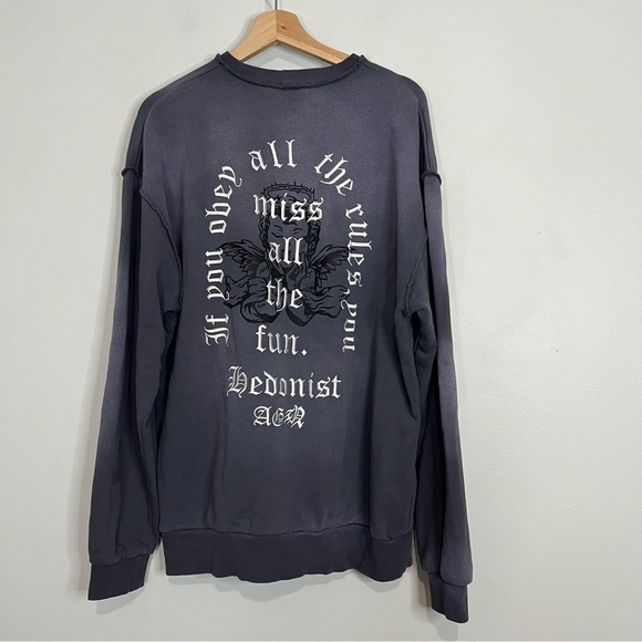A'gem/9 Gray “Angel Powder Bleach” Graphic Crewneck L